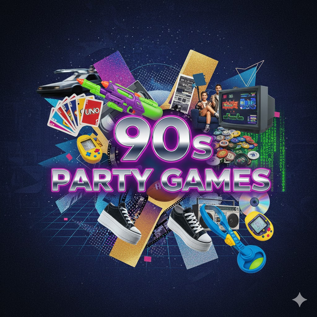 Guests playing games at a 1990s theme party